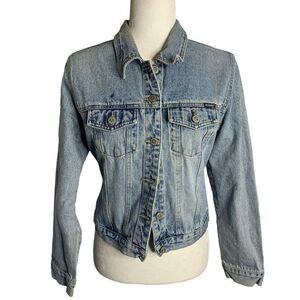 Vintage 90s Squeeze Button Up Denim Jean Jacket M Med Wash Stephen Hardy